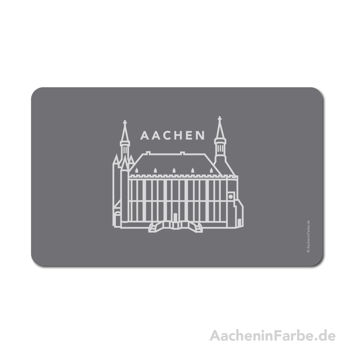 Frühstücksbrettchen Aachen Symbole, grau, Rathaus