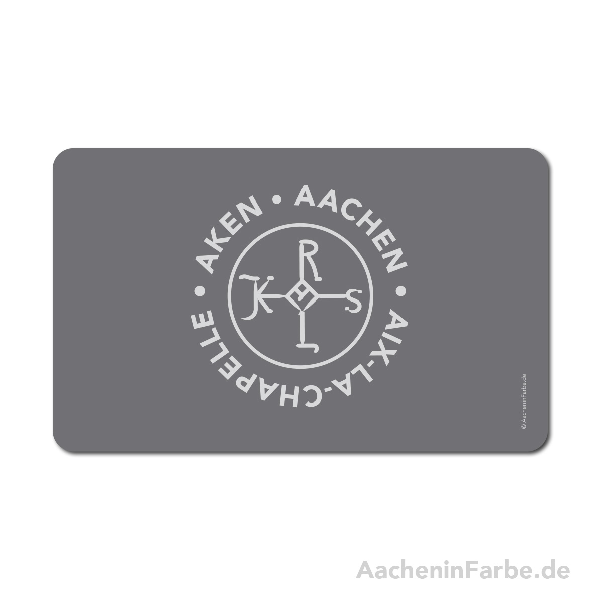 Frühstücksbrettchen Aachen Symbole, Karlssiegel, grau