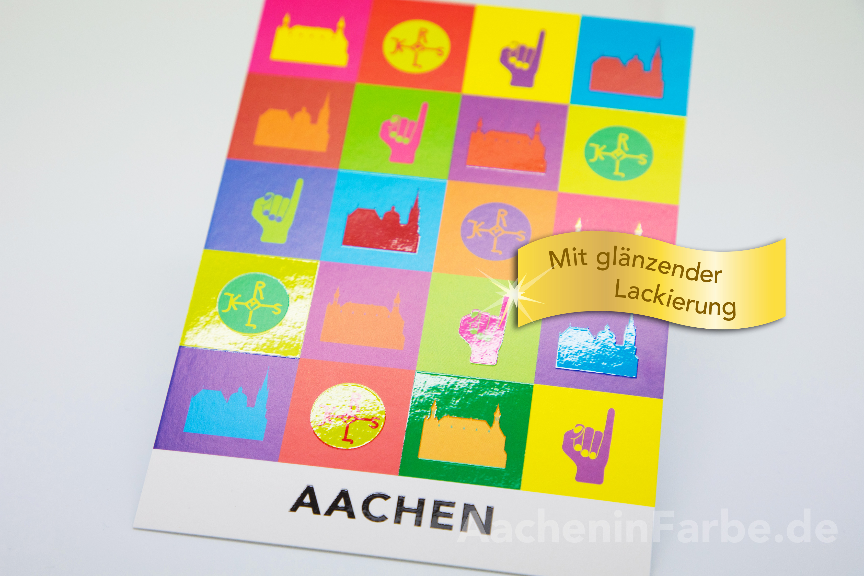 Postkarte Aachen Kacheln, bunt (veredelt)