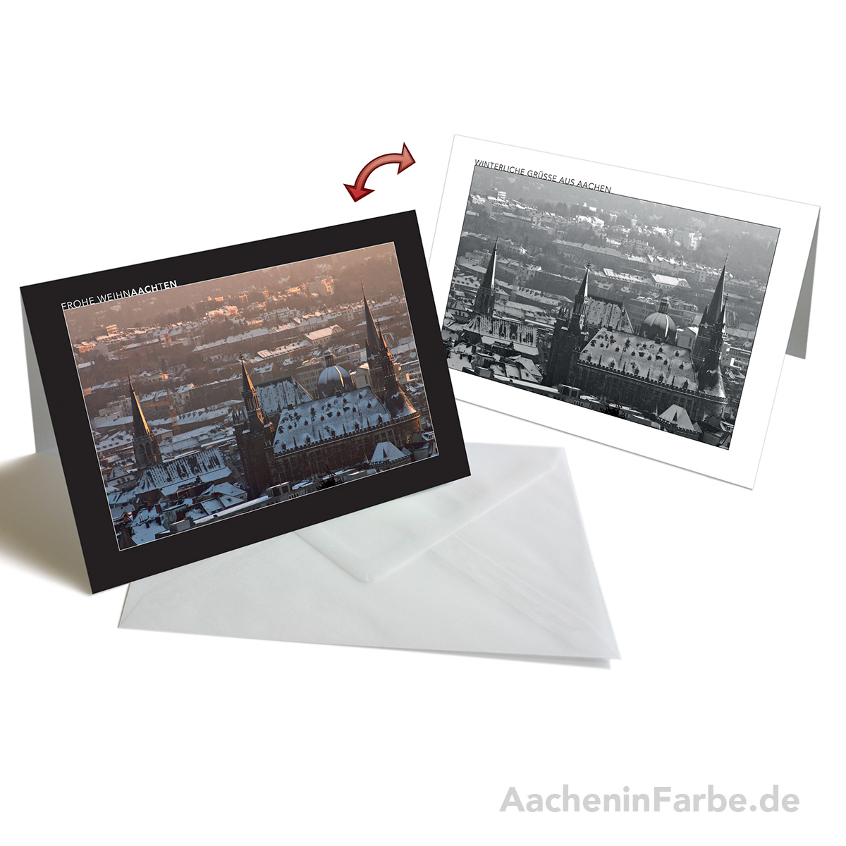 Grußkarte "Aachener Schneedächer", Wendekarte