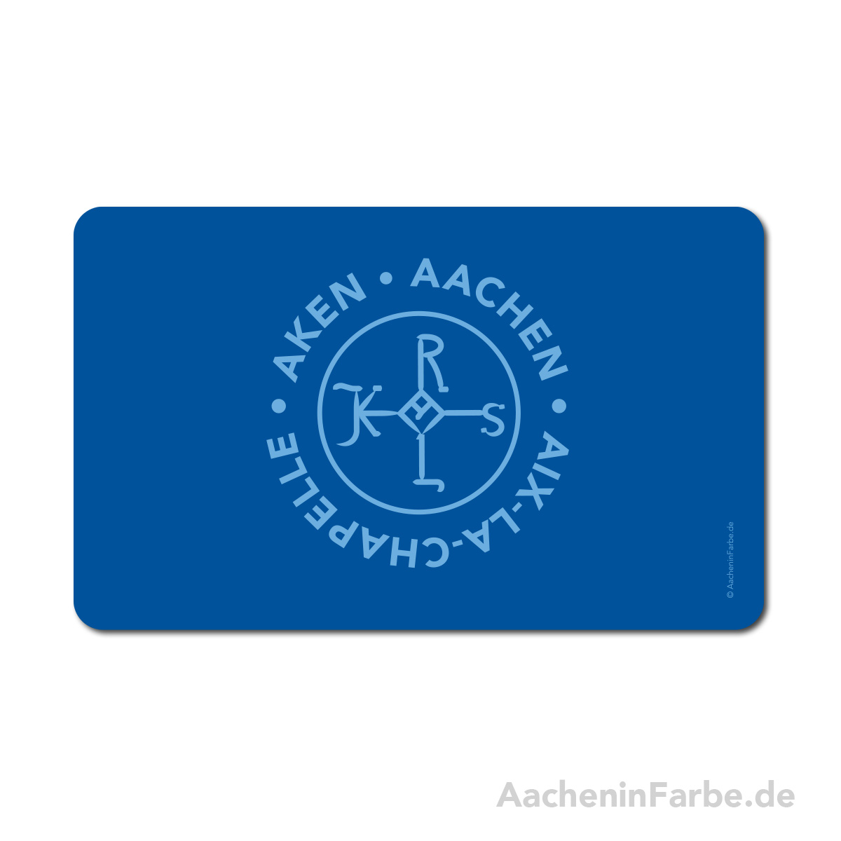 Frühstücksbrettchen Aachen Symbole, Karlssiegel, blau