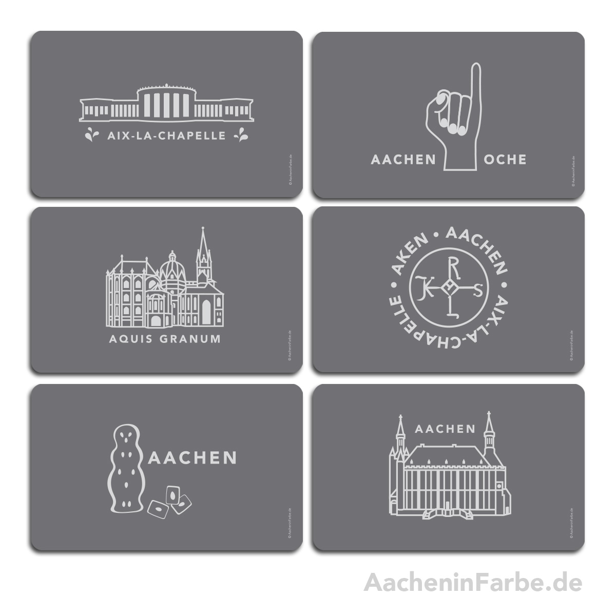 Frühstücksbrettchen Aachen Symbole, grau, 6-er Set