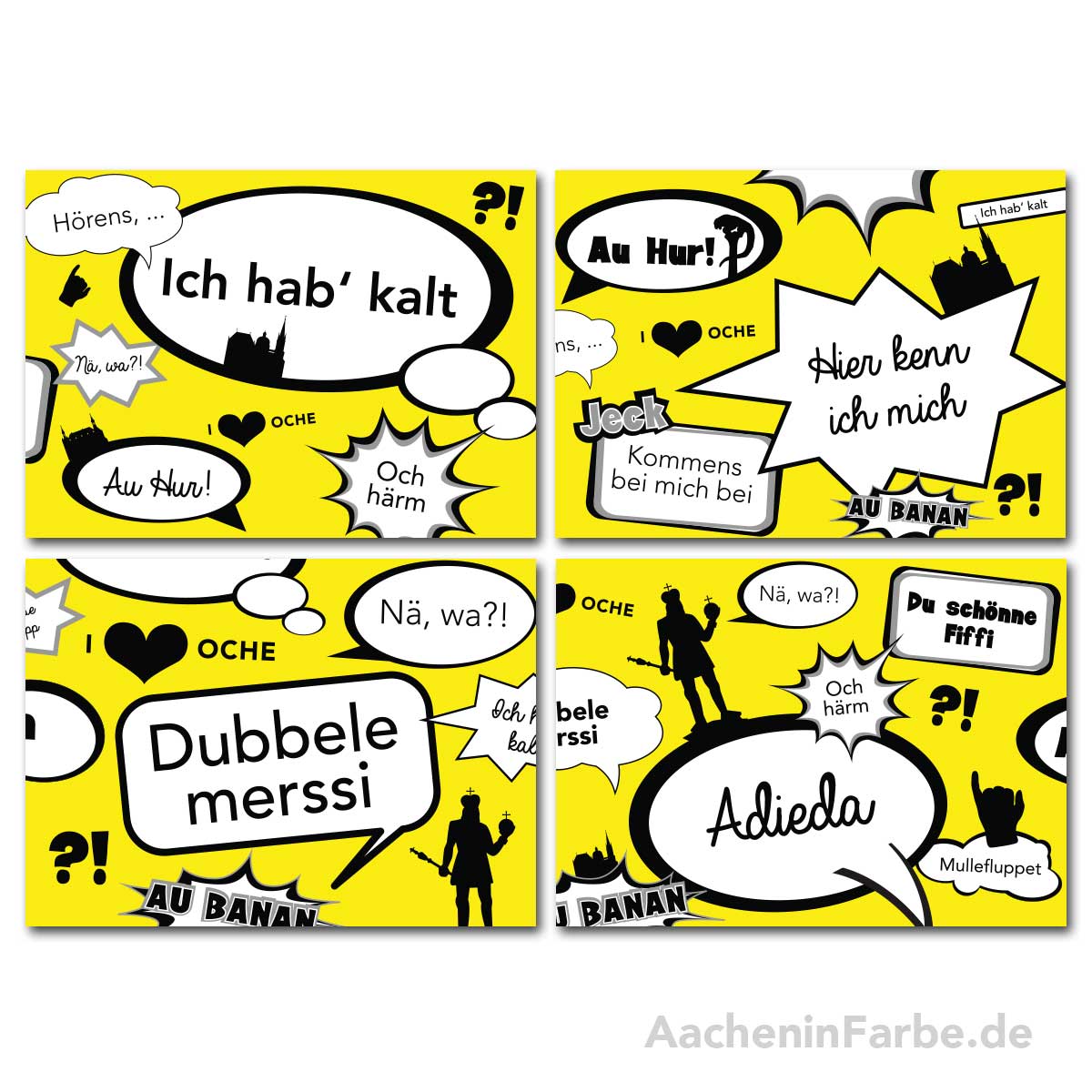 Postkarte, Öcher Sprüche, Comic, 4-er Set
